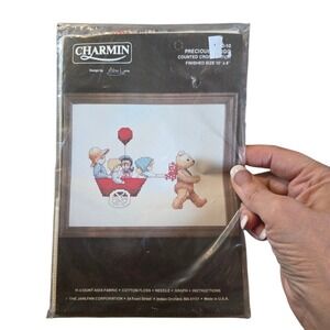 Vtg 80s Alma Lynn Counted Cross Stitch DIY Kit  "PreciousCargo" 10x8 NOS #40-10
